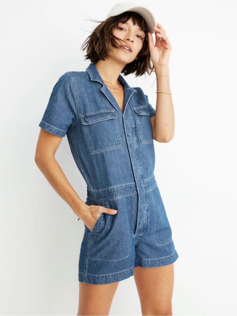 Madewell Blue Denim Short Overalls Romper